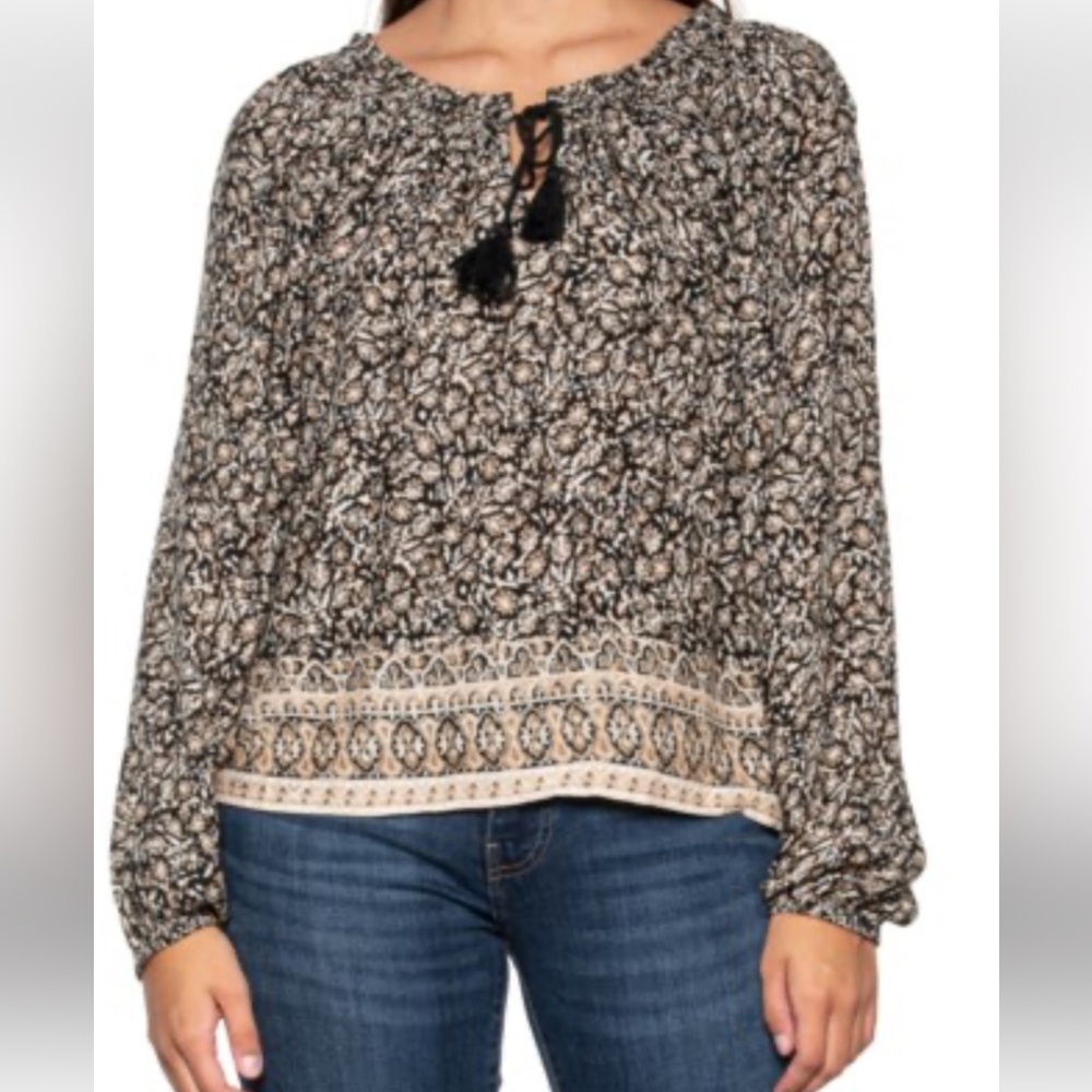 Lucky Brand Top Blouse Floral Print Boho Peasant- XL